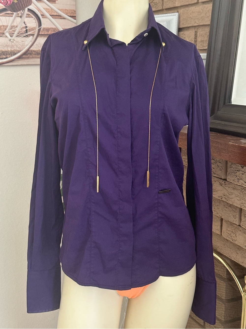 Takeshy Kurosawa Purple Button-Front Long Sleeve Shirt with Gold Cord Accents